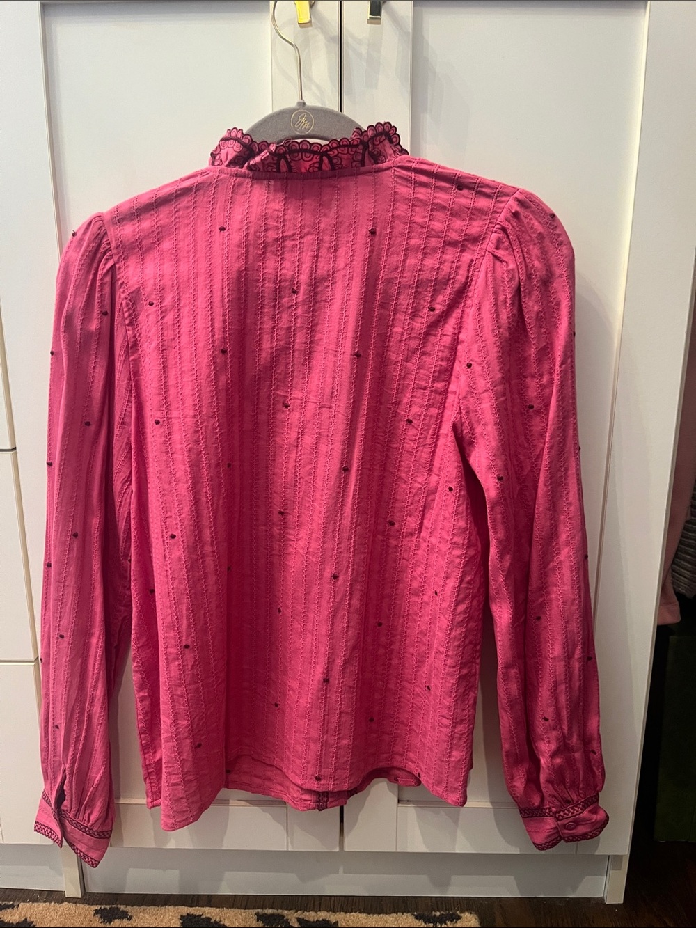 Sezane Chemise Mathilda Pink Lace-Trim Cotton Blouse - Picture 6 of 6